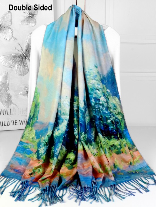 Summer Landscape & Butterflies Double-sided Oil Painting Scarf